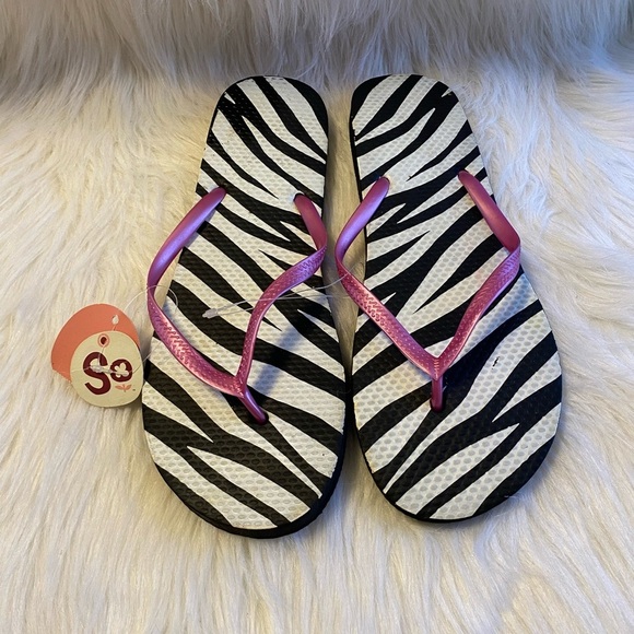 SO Flip Flops Womens Size XL Zebra Print Sandals Open Toe Shoes - Picture 4 of 5